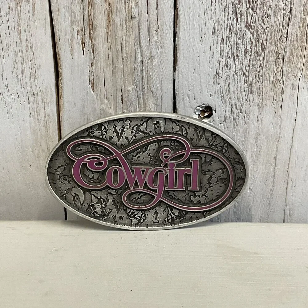 SpecCast Cowgirl Belt Buckle Womens‎ Pewter Oval Western Textured Ladies Rodeo